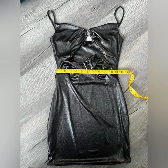 Nasty Gal Shimmering Black Mini Dress metallic - Picture 2 of 5